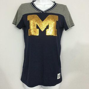 PINK Victorias Secret Womens S University of Michigan U of M Sequined V-Neck Tee